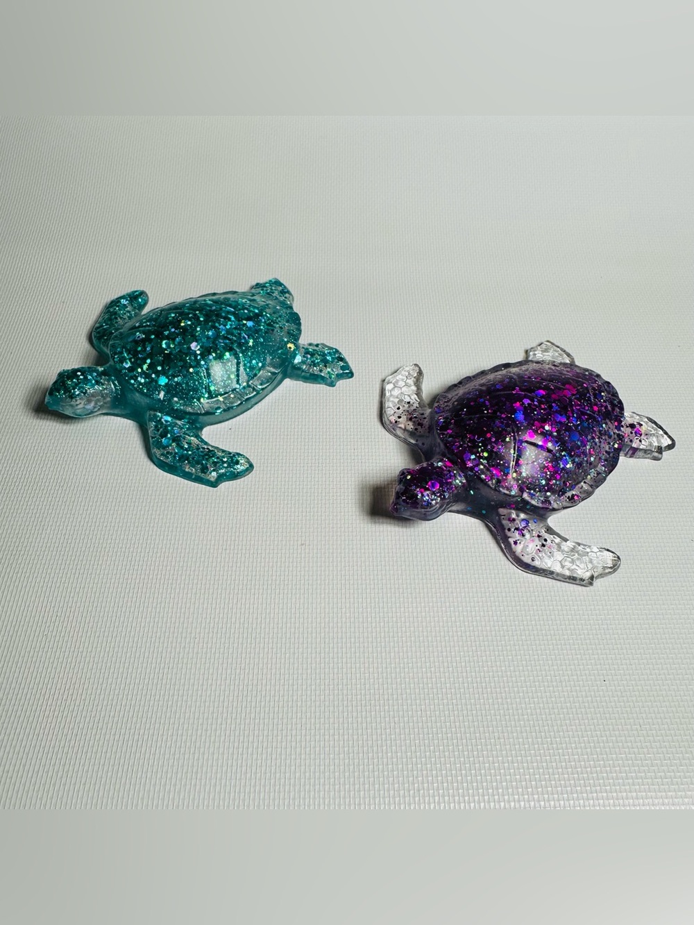Handmade Glitter Resin Sea Turtle Set of 2 Teal & Purple